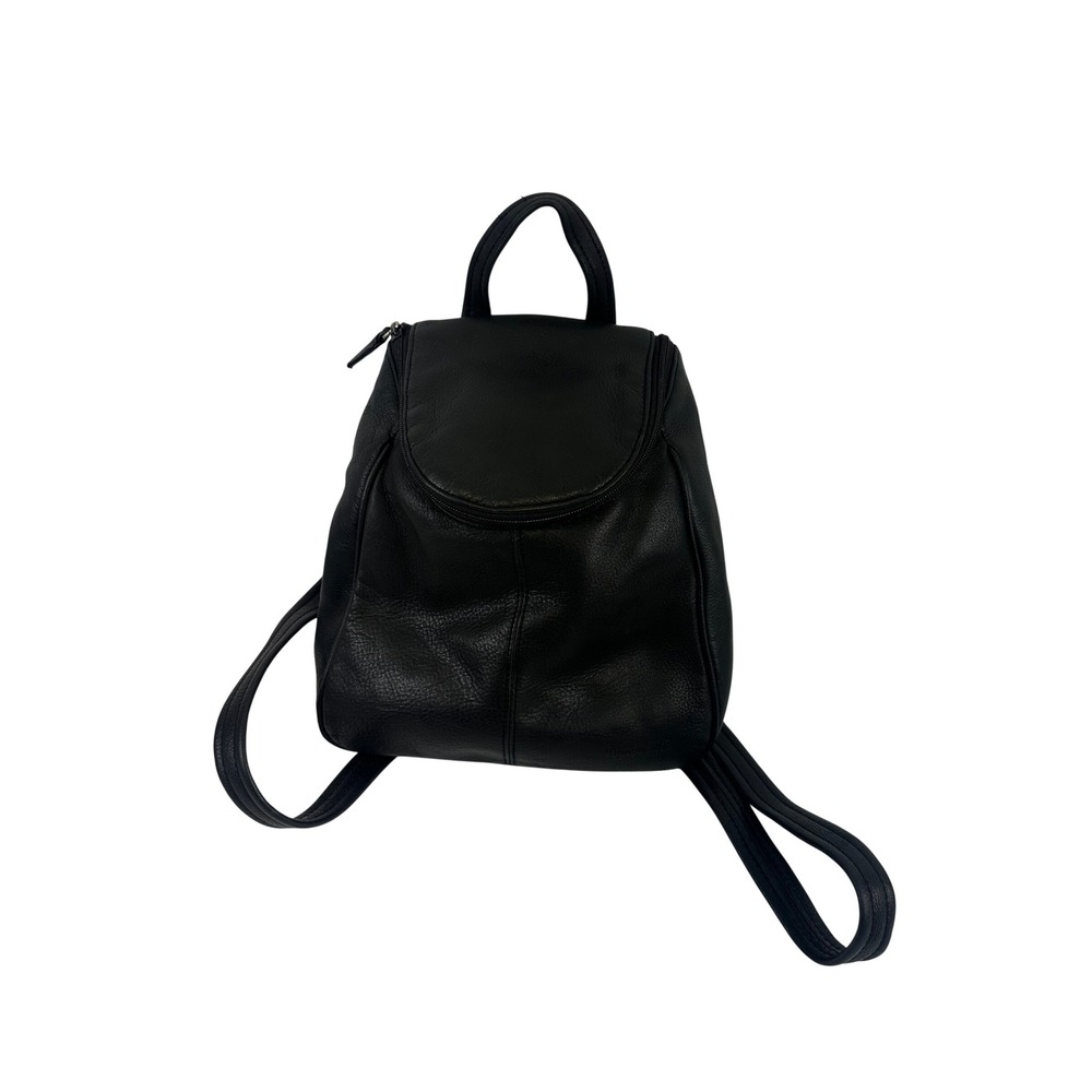 Tignanello Vintage Leather Mini Backpack Black Pebbled Travel Bag Adjustable Zip